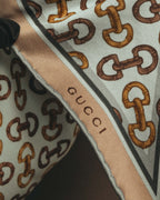 "GUCCI" 80's-90's Horsebit print square silk scarf