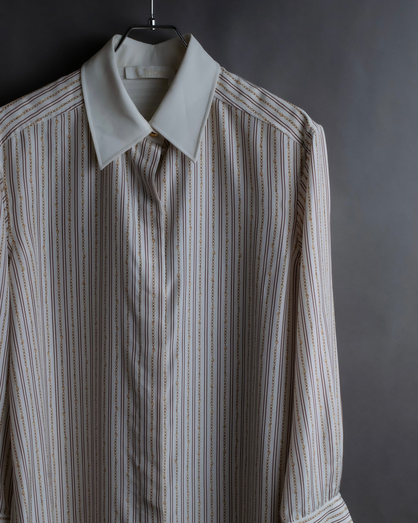 "Chloe" Chain＆stripe pattern relaxed shirt