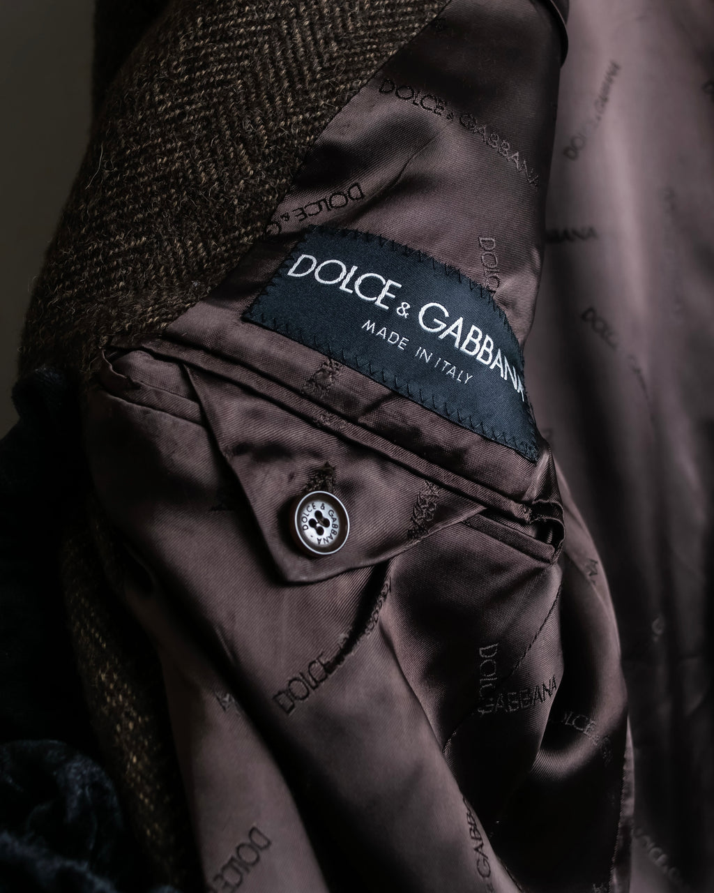 "Dolce &amp; Gabbana" Herringbone pattern slim shape chester coat