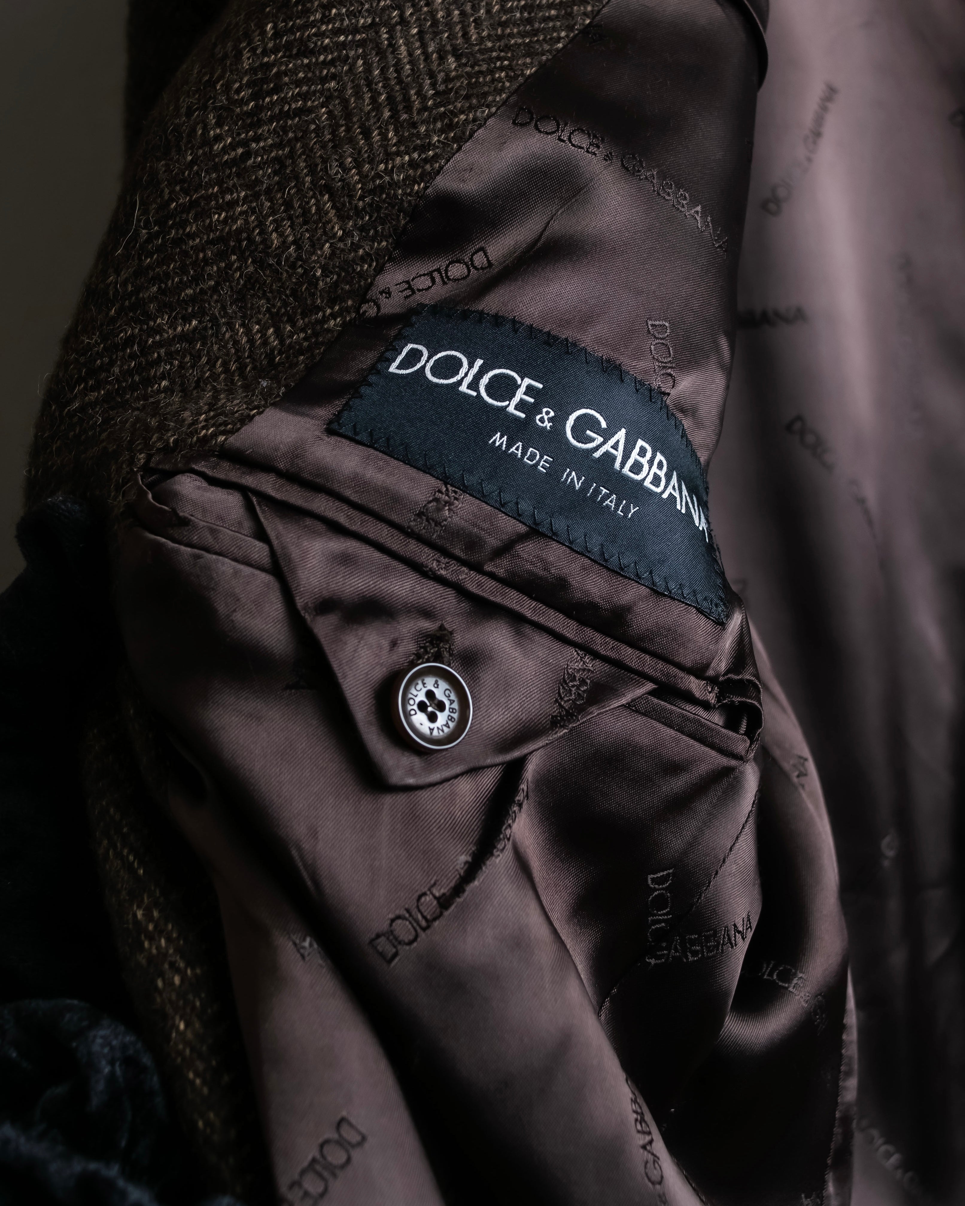 "Dolce &amp; Gabbana" Herringbone pattern slim shape chester coat