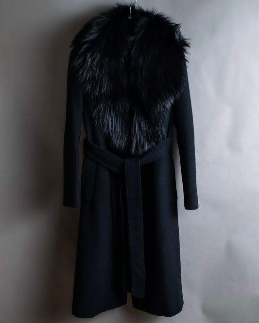 "DIANE VON FURSTENBERG" Fur docking design belted long coat