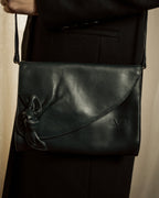 "Valentino Garavani" 80's Knot detail logo engraved dark green leather bag