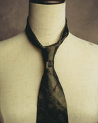 "Yves Saint Laurent" 80's-90's Olive silk jacquard necktie