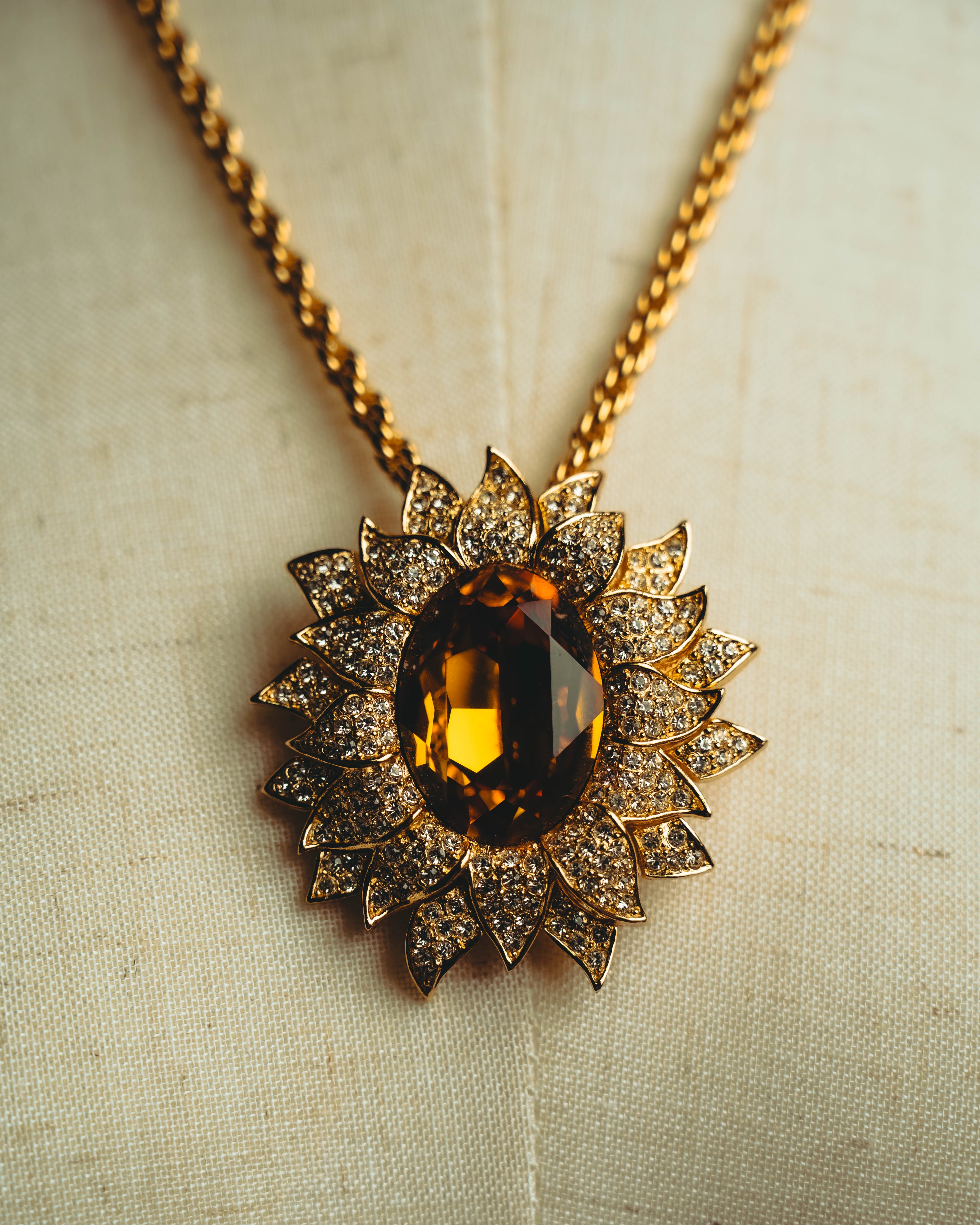 -SPECIAL- “Christian Dior” 80’s-90’s Sunburst amber glass pendant brooch