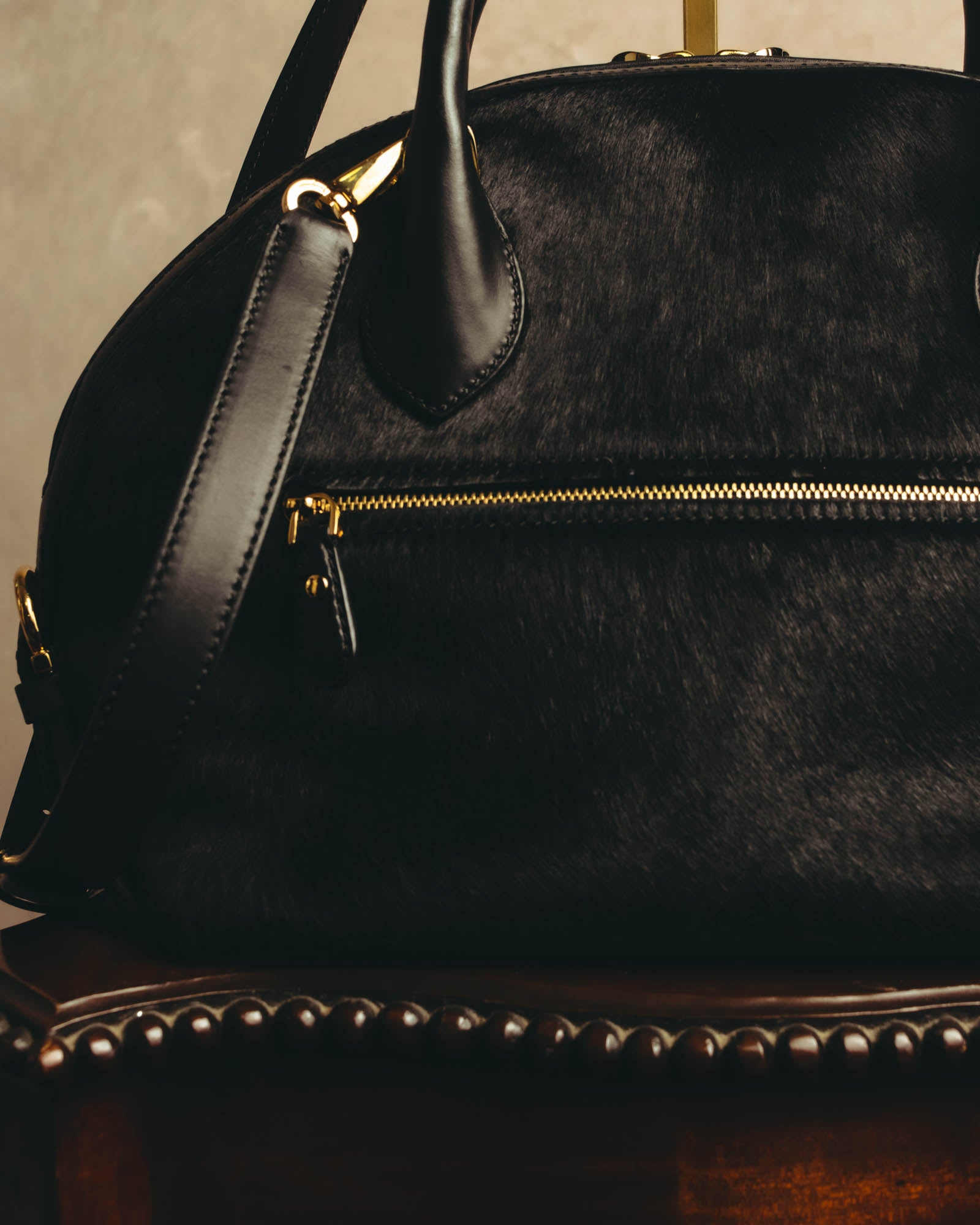 -SPECIAL- “Salvatore Ferragamo“ 90's-00's Gancini pony hair and leather dual-way boston bag