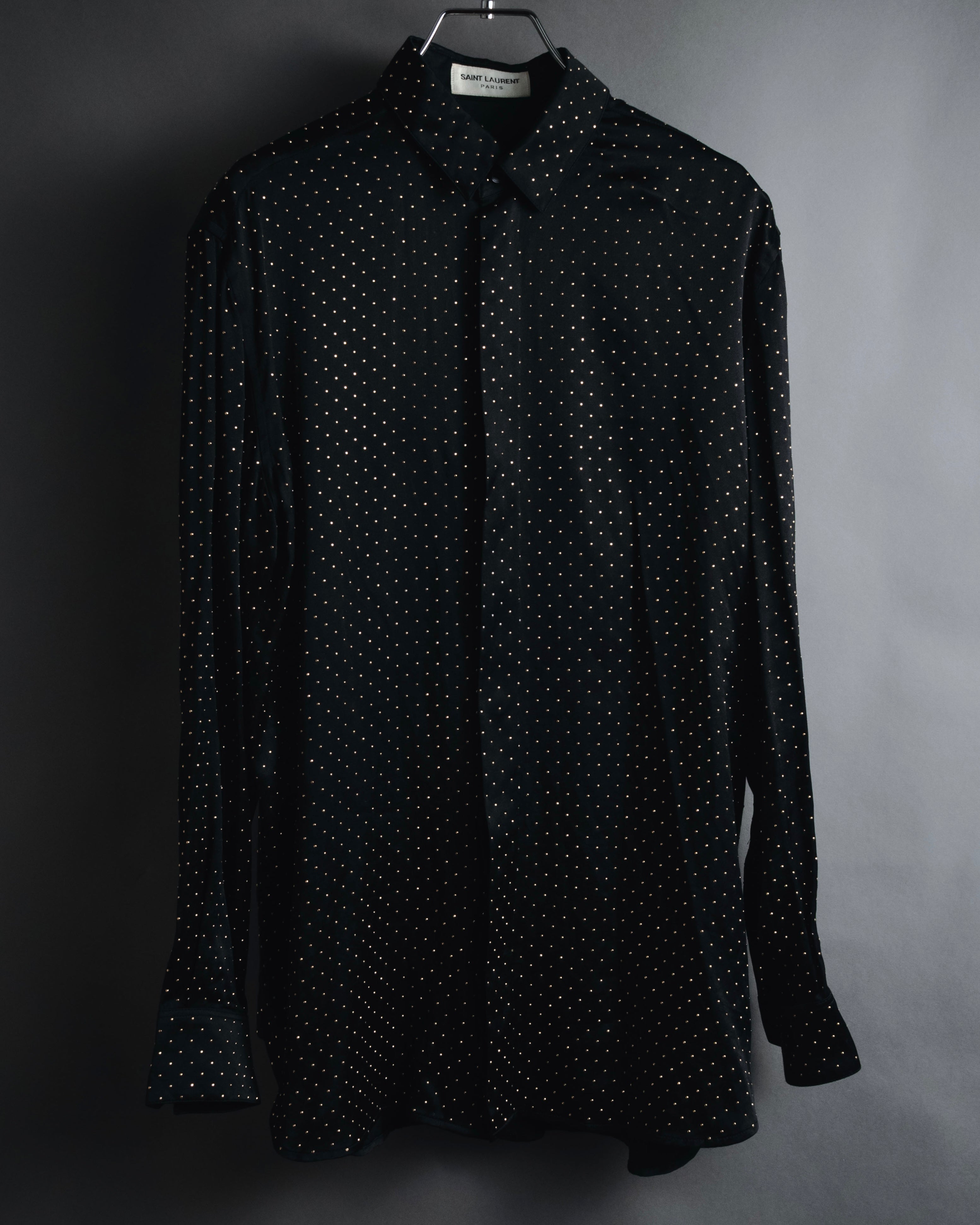 "SAINT LAURENT PARIS" 2019-2020 gold micro dot silk fly-front dress shirt