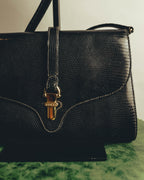 "GUCCI" 60's-70's Glossy lizard embossed leather shoulder bag