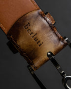 "Berluti" Patina finish curved buckle leather belt