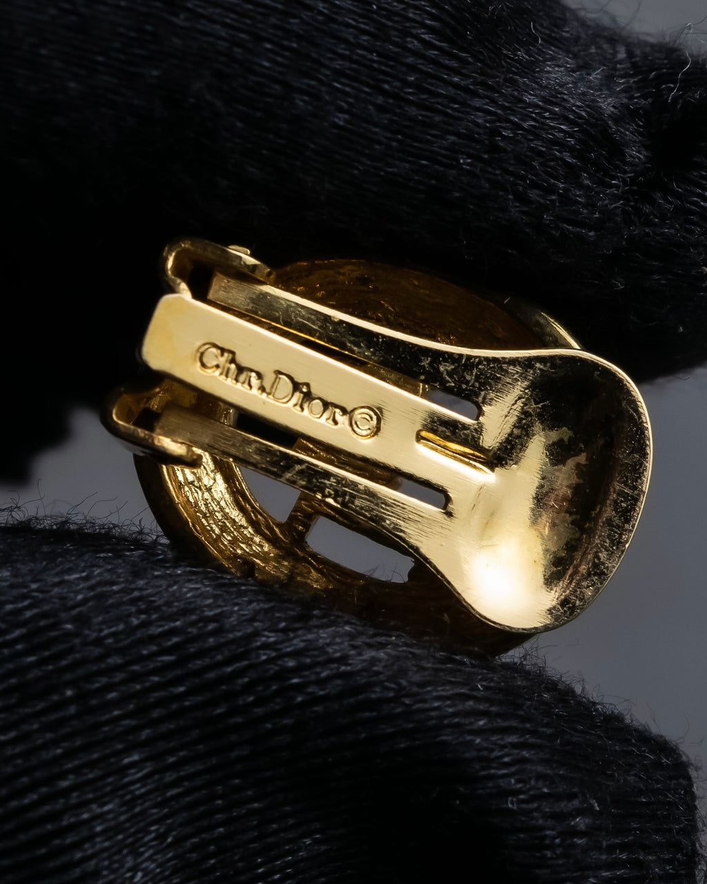"Christian Dior" Logo cutout design gold earrings