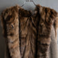 Vintage cashmere knit fur dogged reversible long gilet