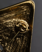 "YVES SAINT LAURENT" Granular texture diamond gold brooch