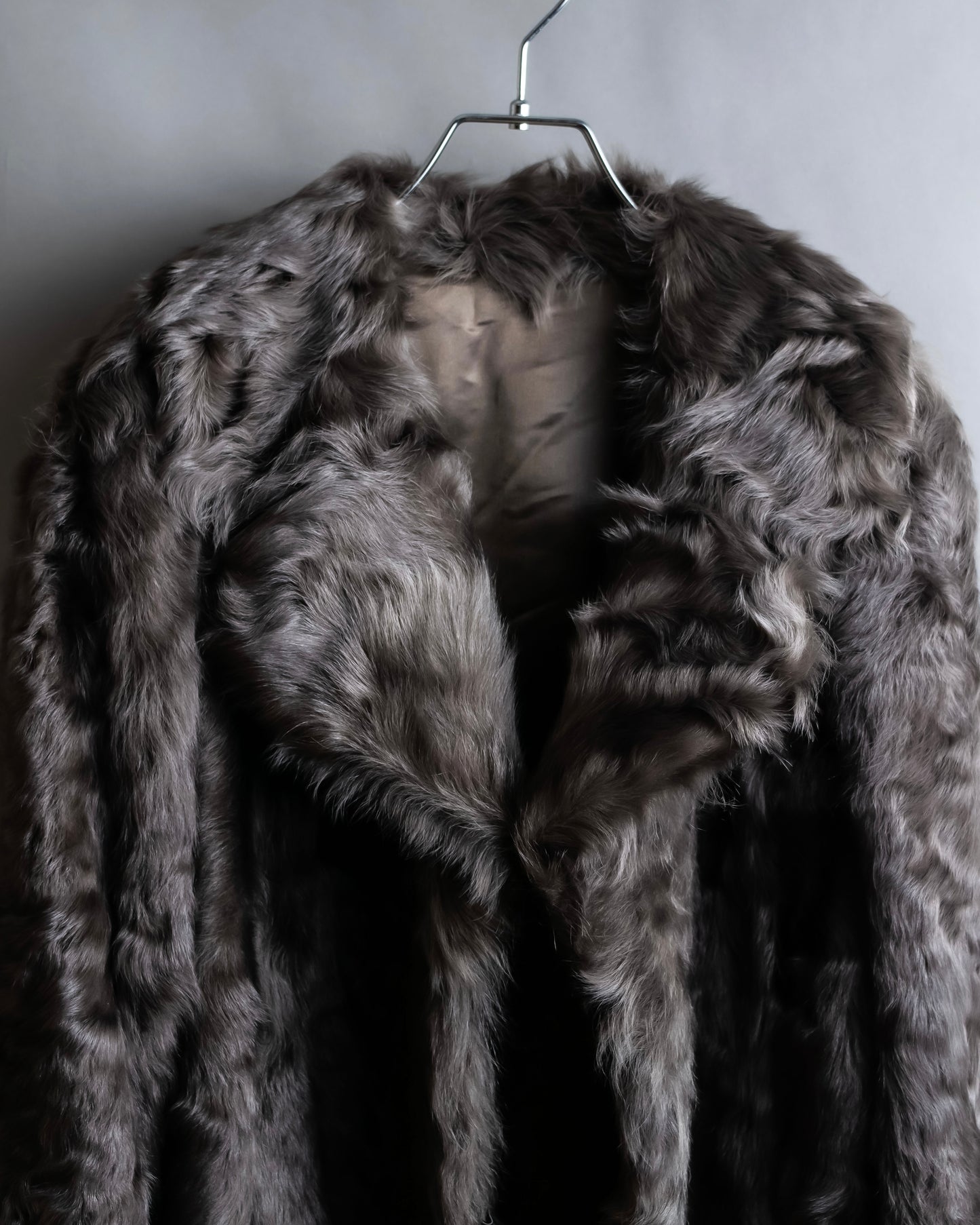 "EMBA" Large collar mid length fur coat