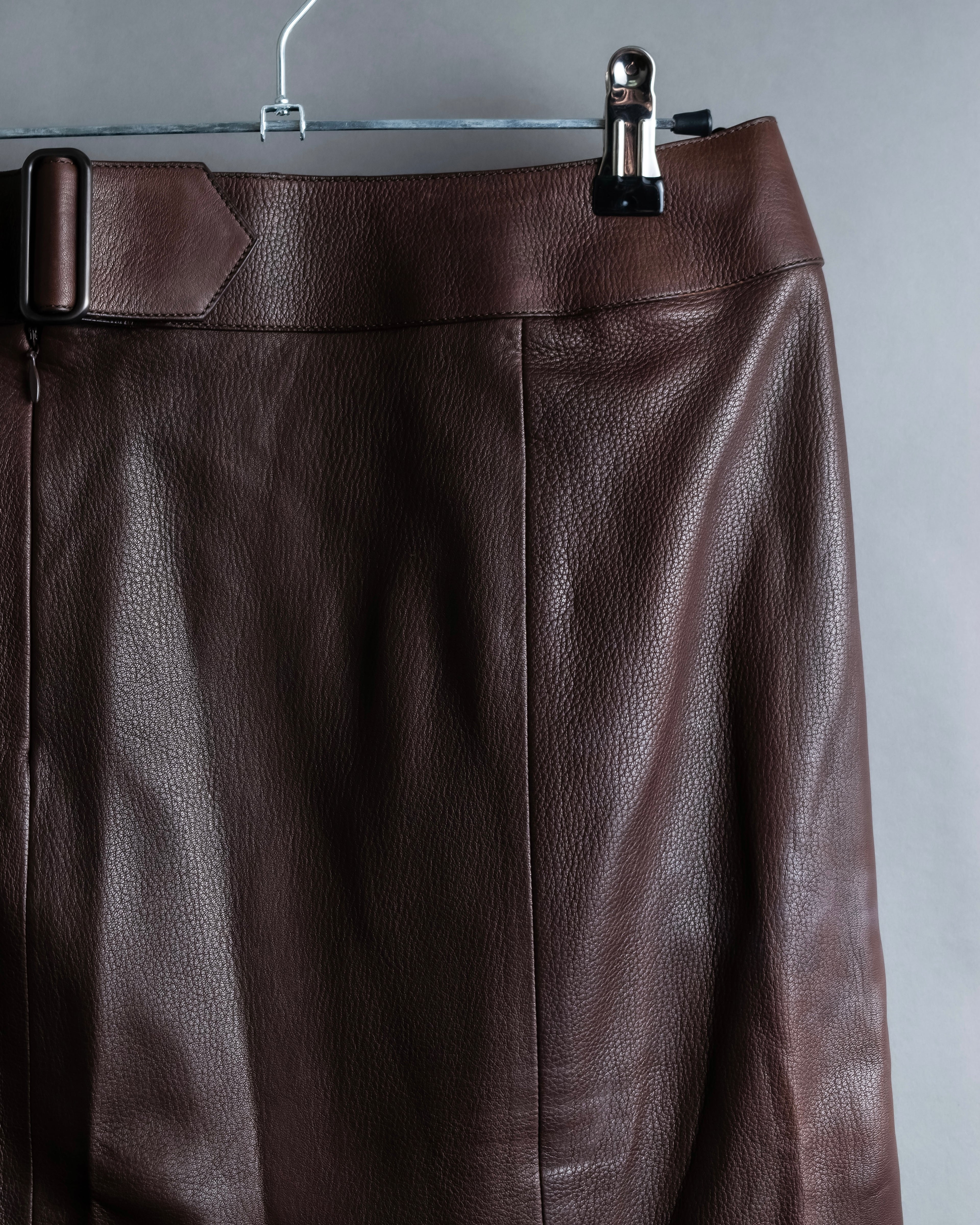 "Hermes by Gaultier" Round Pocket Wine Red Leather Skirt