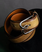 "Berluti" Patina finish curved buckle leather belt