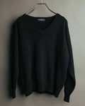 "Yves Saint Laurent" 80's-90's Minimal black wool v-neck sweater