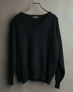 "Yves Saint Laurent" 80's-90's Minimal black wool v-neck sweater
