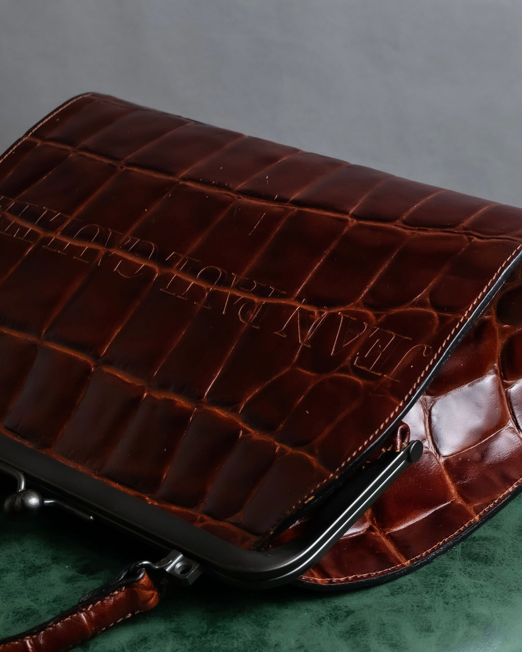 "JEAN PAUL GAULTIER" Logo engraved crocodile embossed 2way leather bag