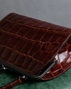 "JEAN PAUL GAULTIER" Logo engraved crocodile embossed 2way leather bag