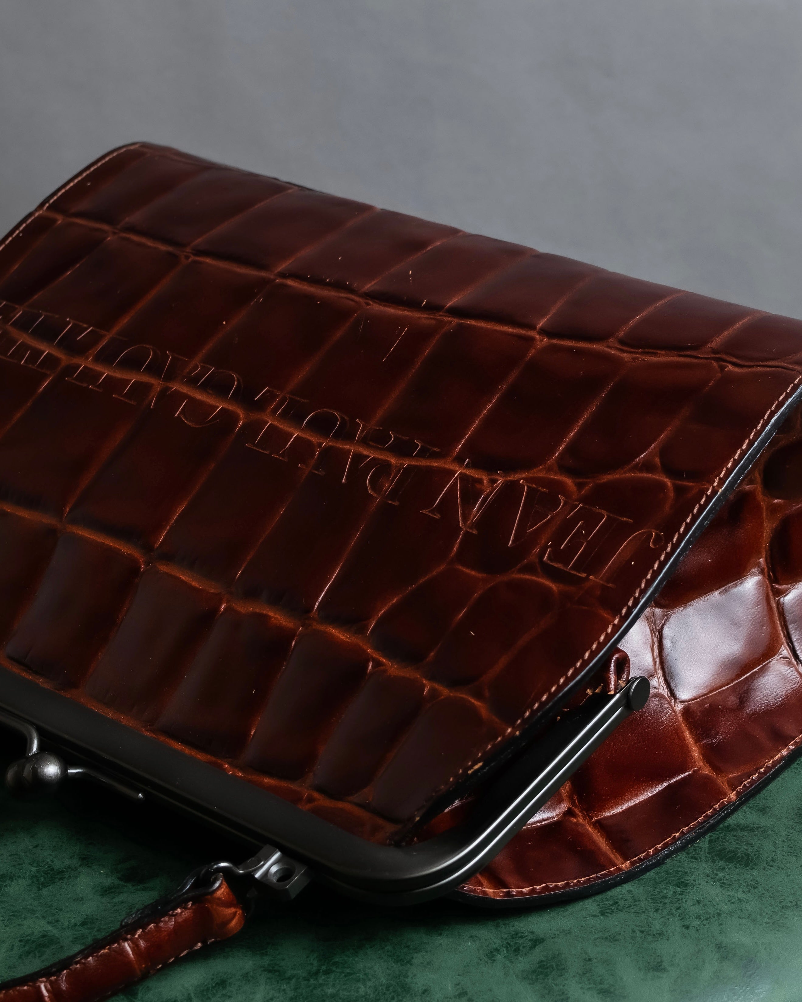 "JEAN PAUL GAULTIER" Logo engraved crocodile embossed 2way leather bag