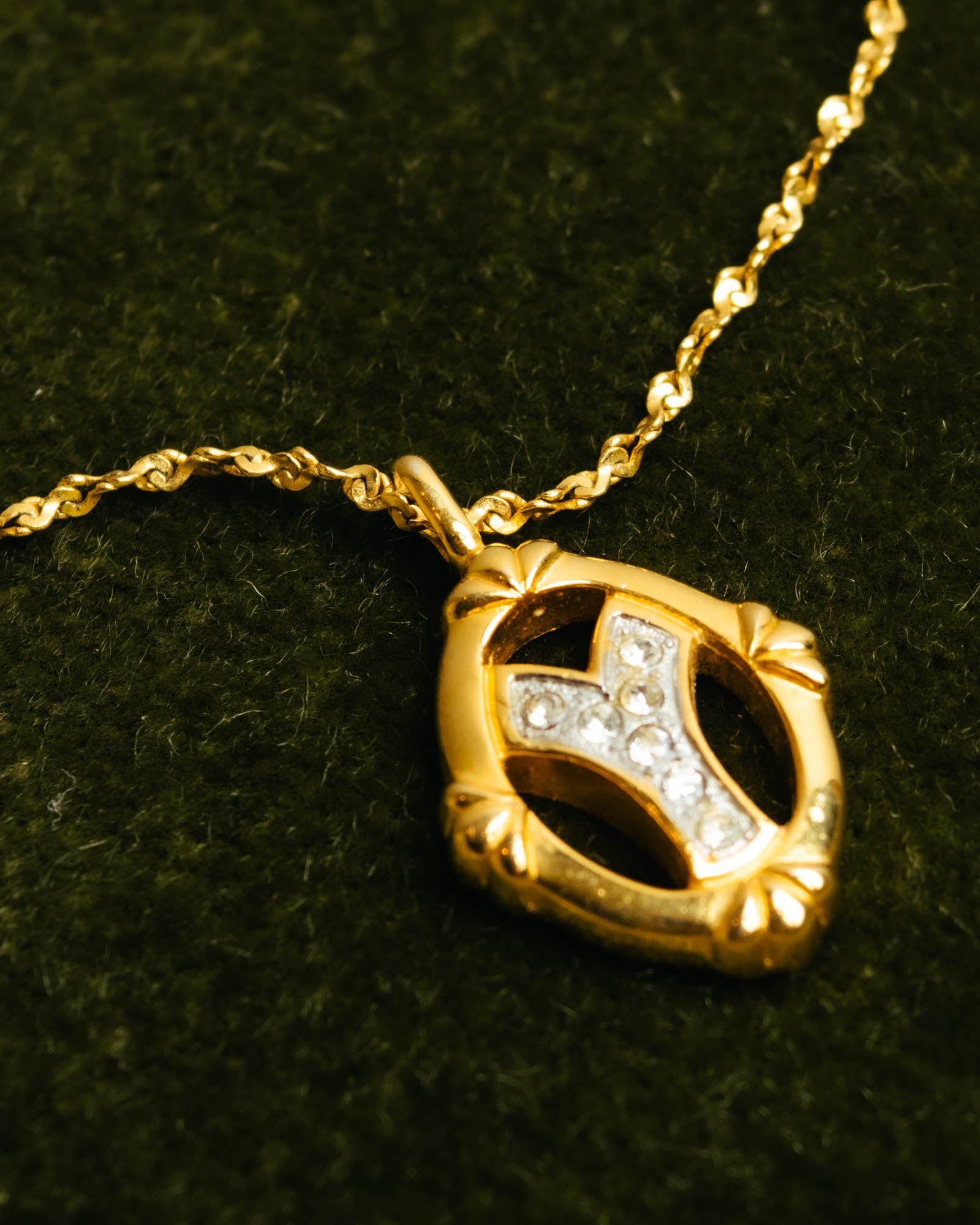 "Yves Saint Laurent" 80's-90's Gold tone rhinestone pendant necklace