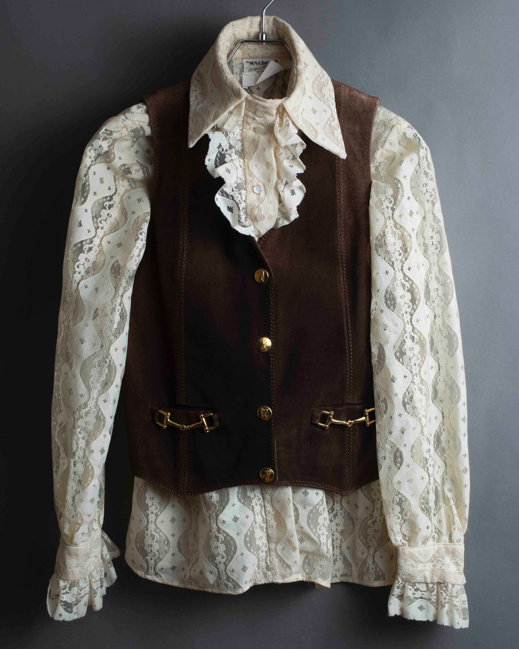 "CELINE" Horse tack motif metal fittings design suede vest