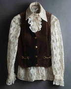 "CELINE" Horse tack motif metal fittings design suede vest