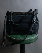 "JEAN PAUL GAULTIER" Logo engraved clasp frame 2way leather bag