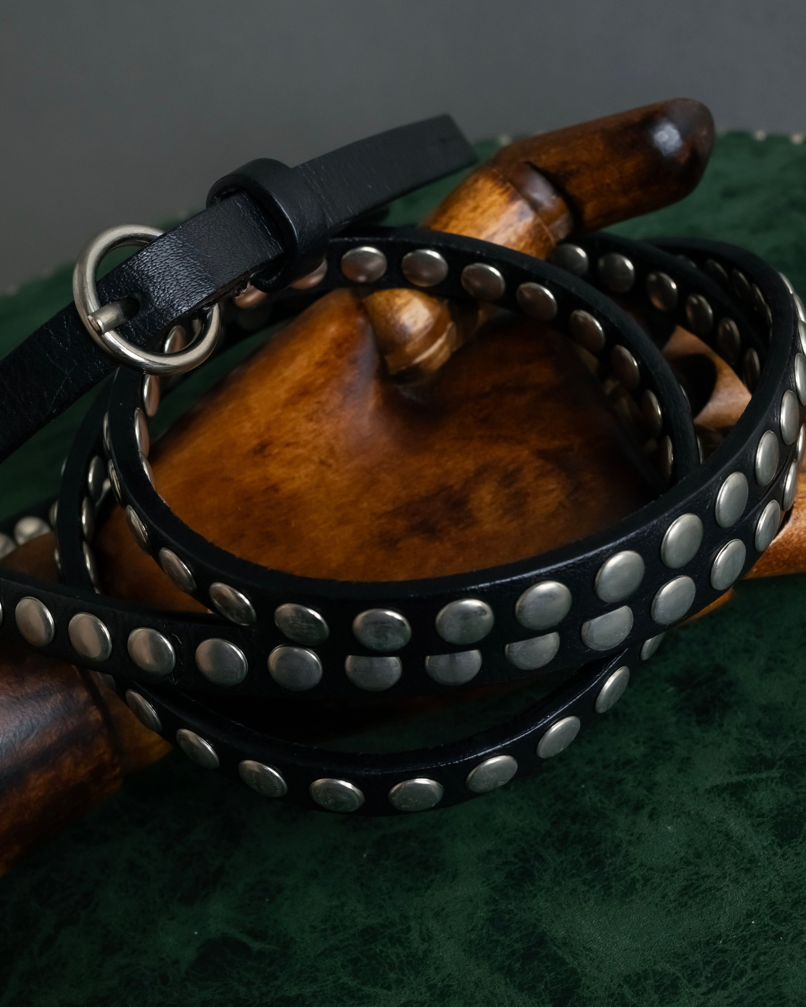 "MIU MIU" Silver metal stud design leather narrow belt