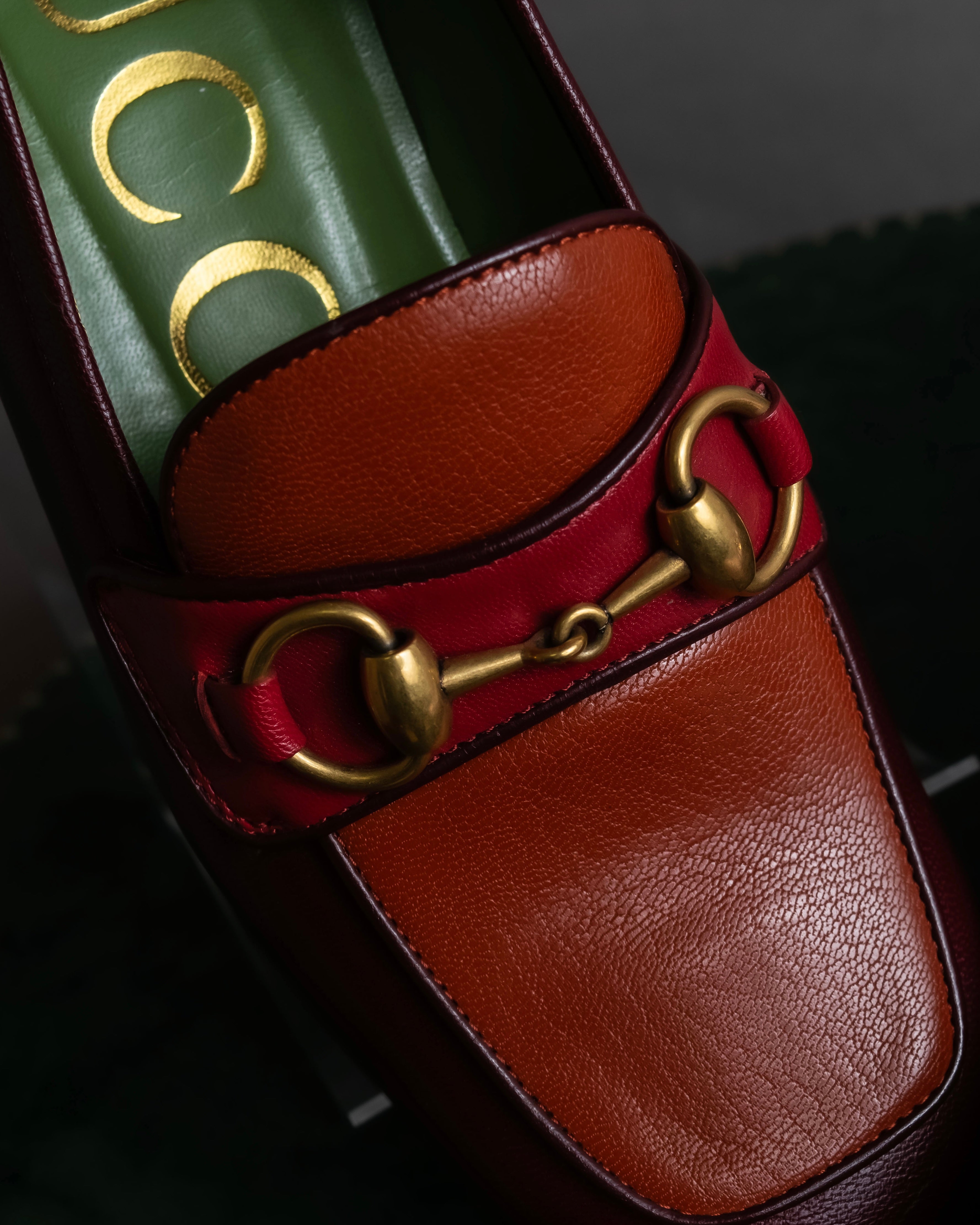"GUCCI" Multicolor horsebit design heeled loafers