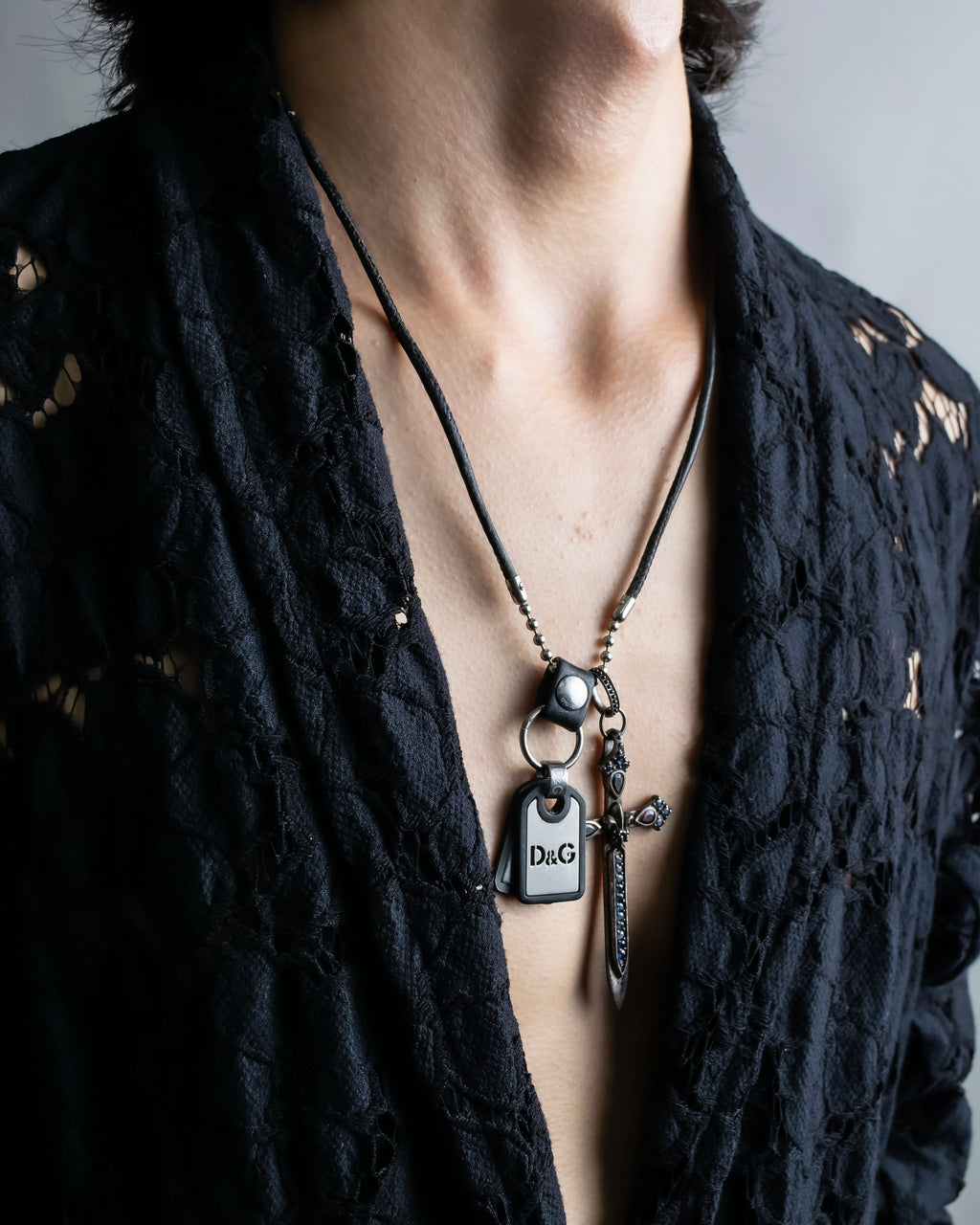 "DOLCE &amp; GABBANA" Dog tag &amp; sword motif combination necklace