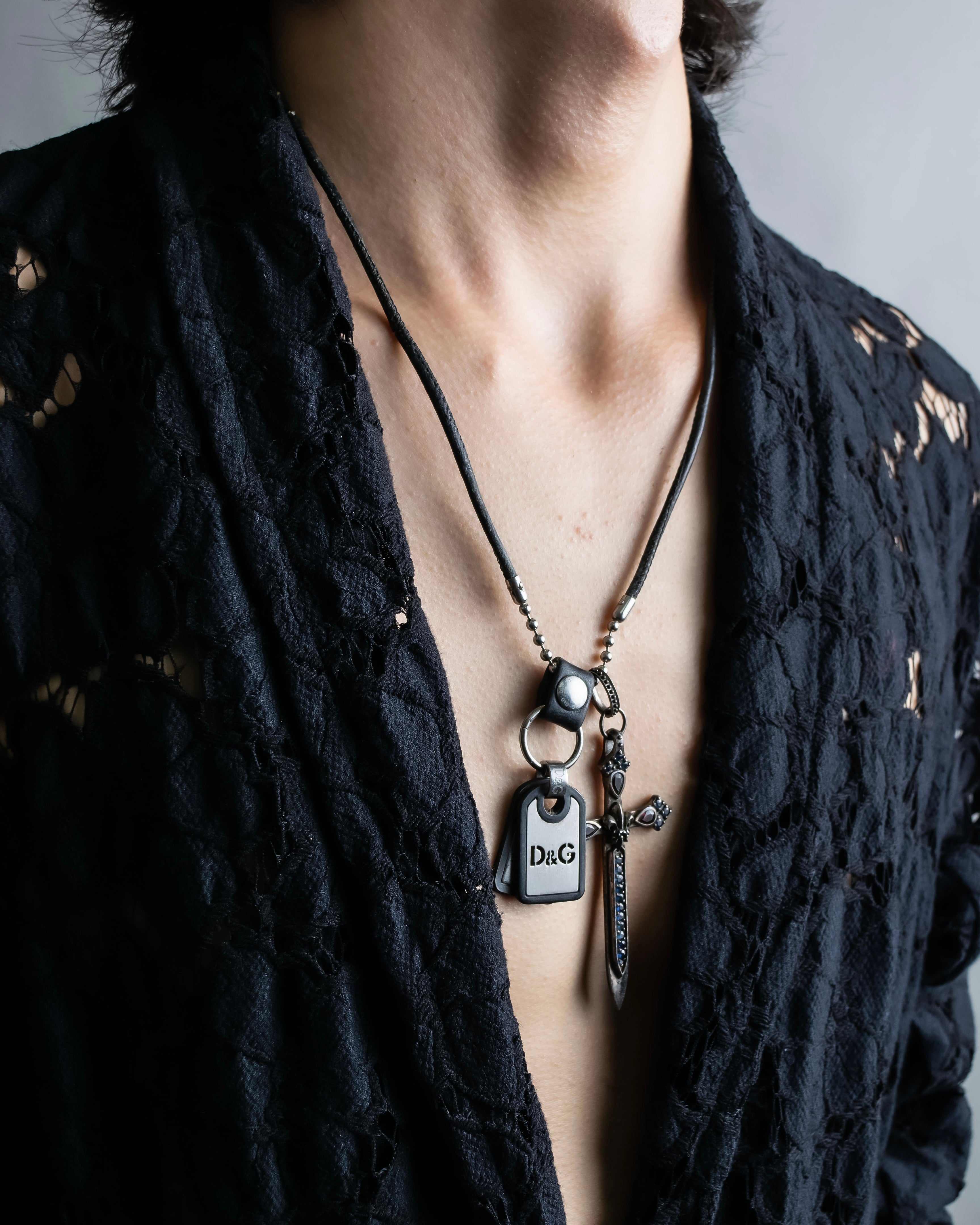 "DOLCE &amp; GABBANA" Dog tag &amp; sword motif combination necklace