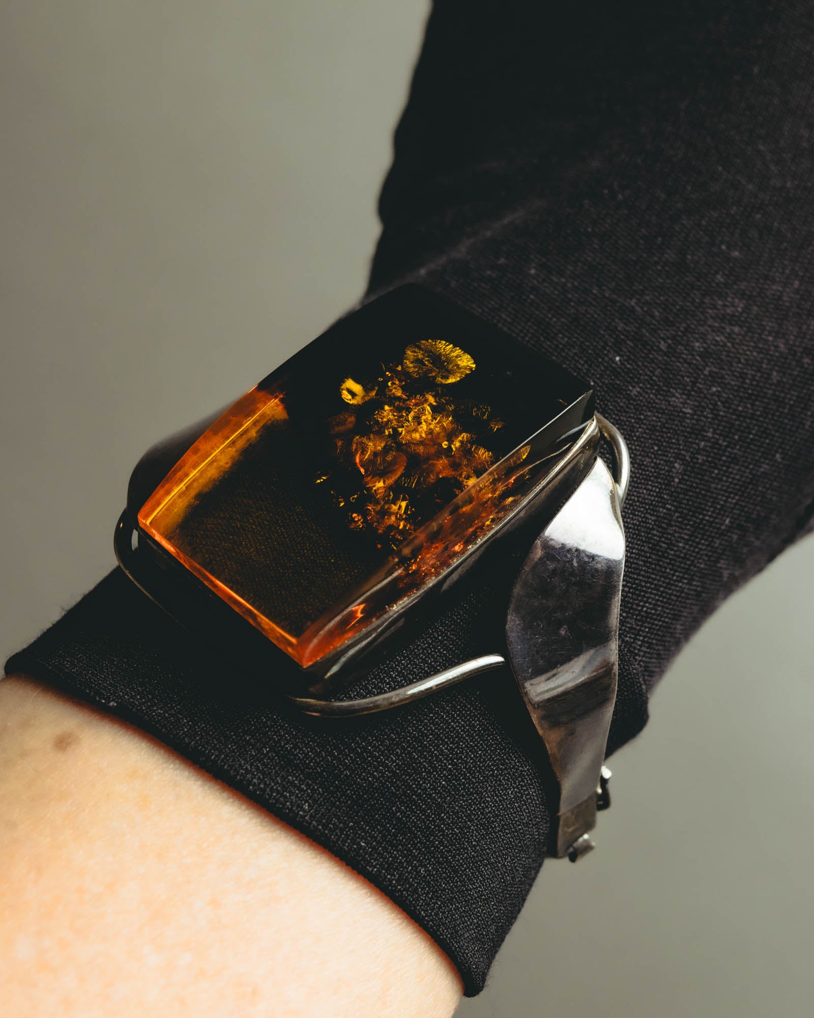 "Vintage" Sculptural amber tone statement bracelet