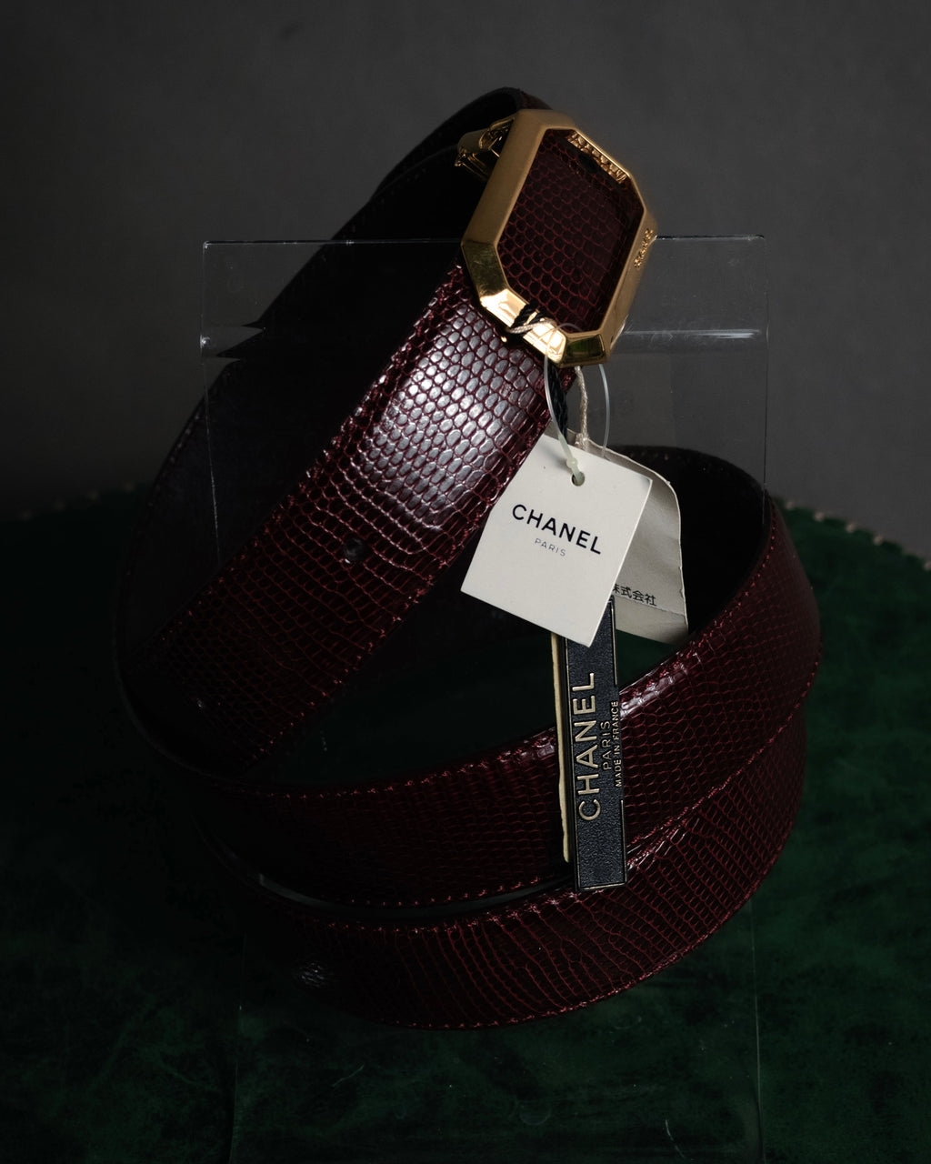 “CHANEL” 90’s Octagon buckle lizard leather belt