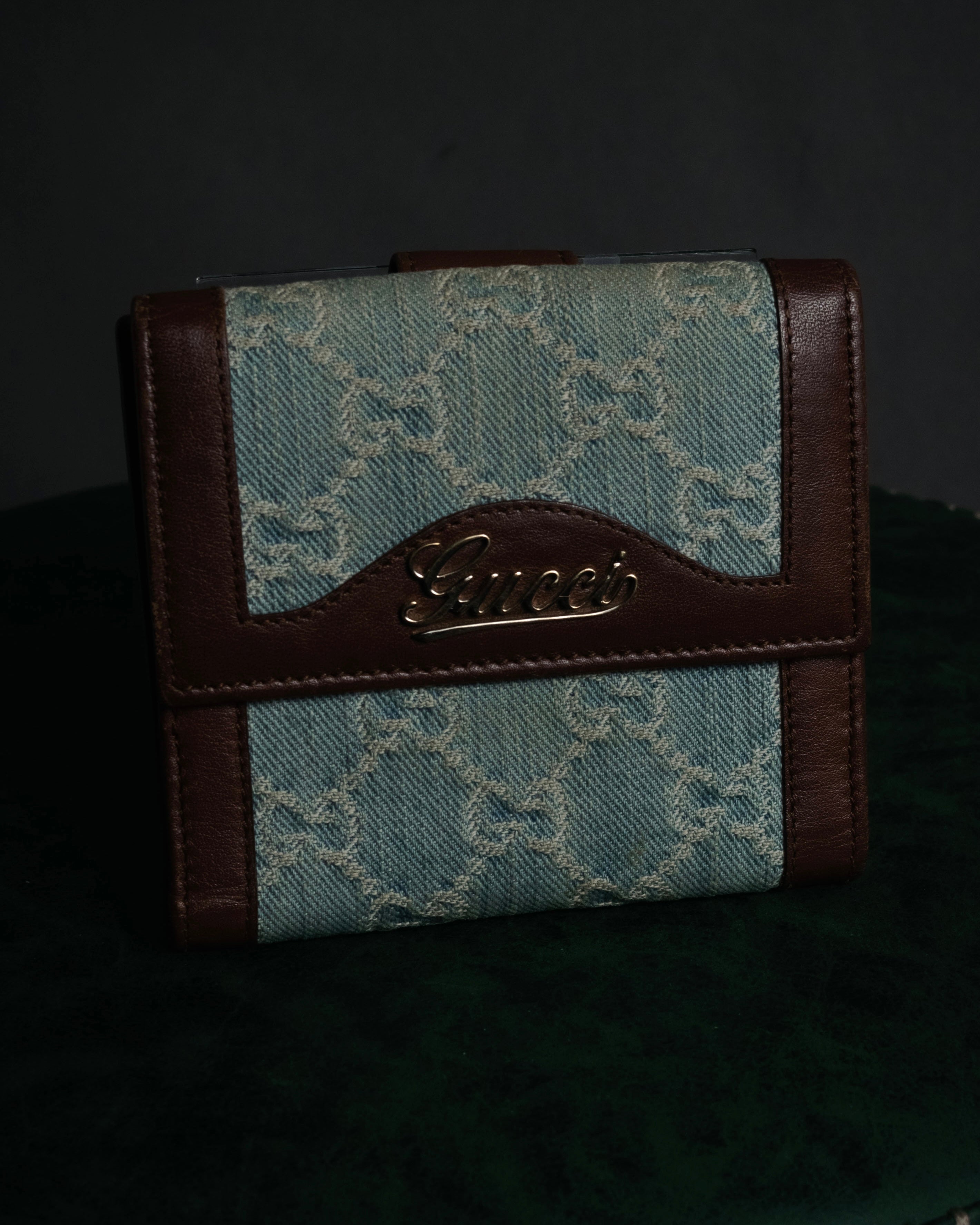 “GUCCI” 00’s GG denim script logo wallet