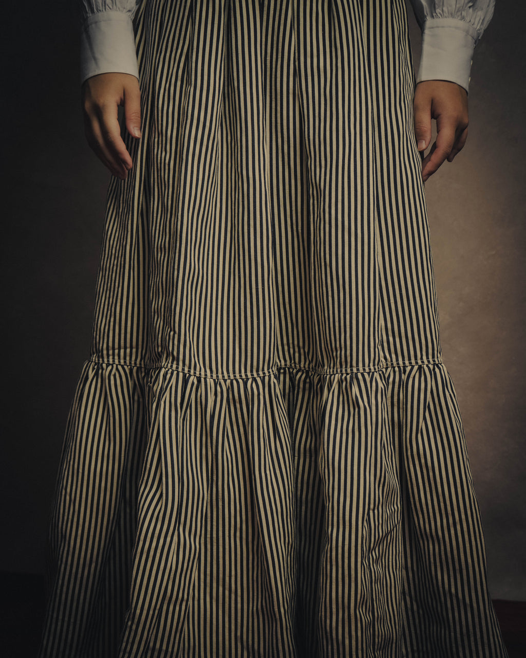 -SPECIAL- “Christian Dior” 2021 cruise striped linen silk tiered skirt