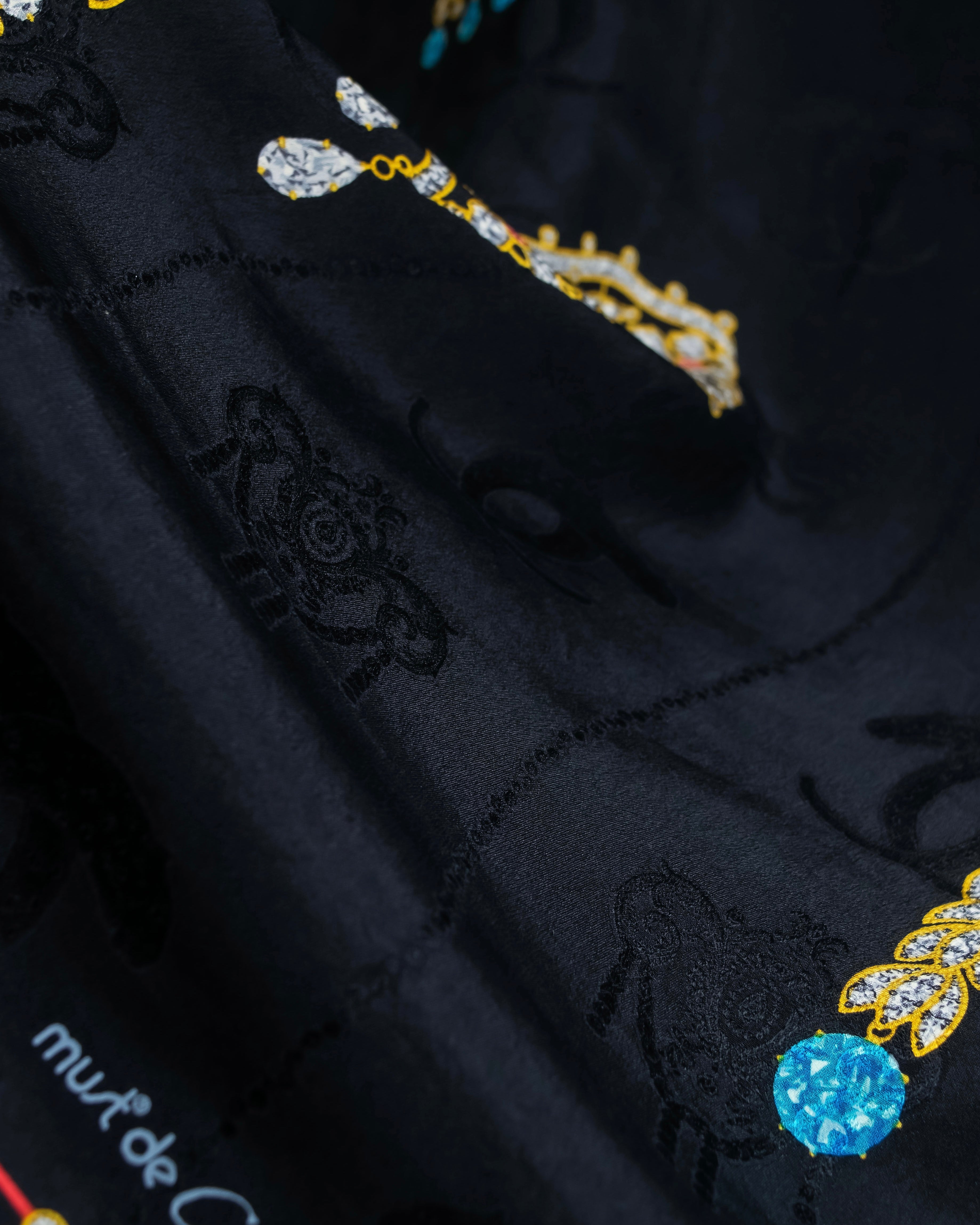 "Cartier" Gemstone brooch motif silk square scarf