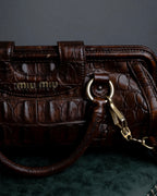 "MIU MIU" Antique design crocodile embossed leather 2way bag
