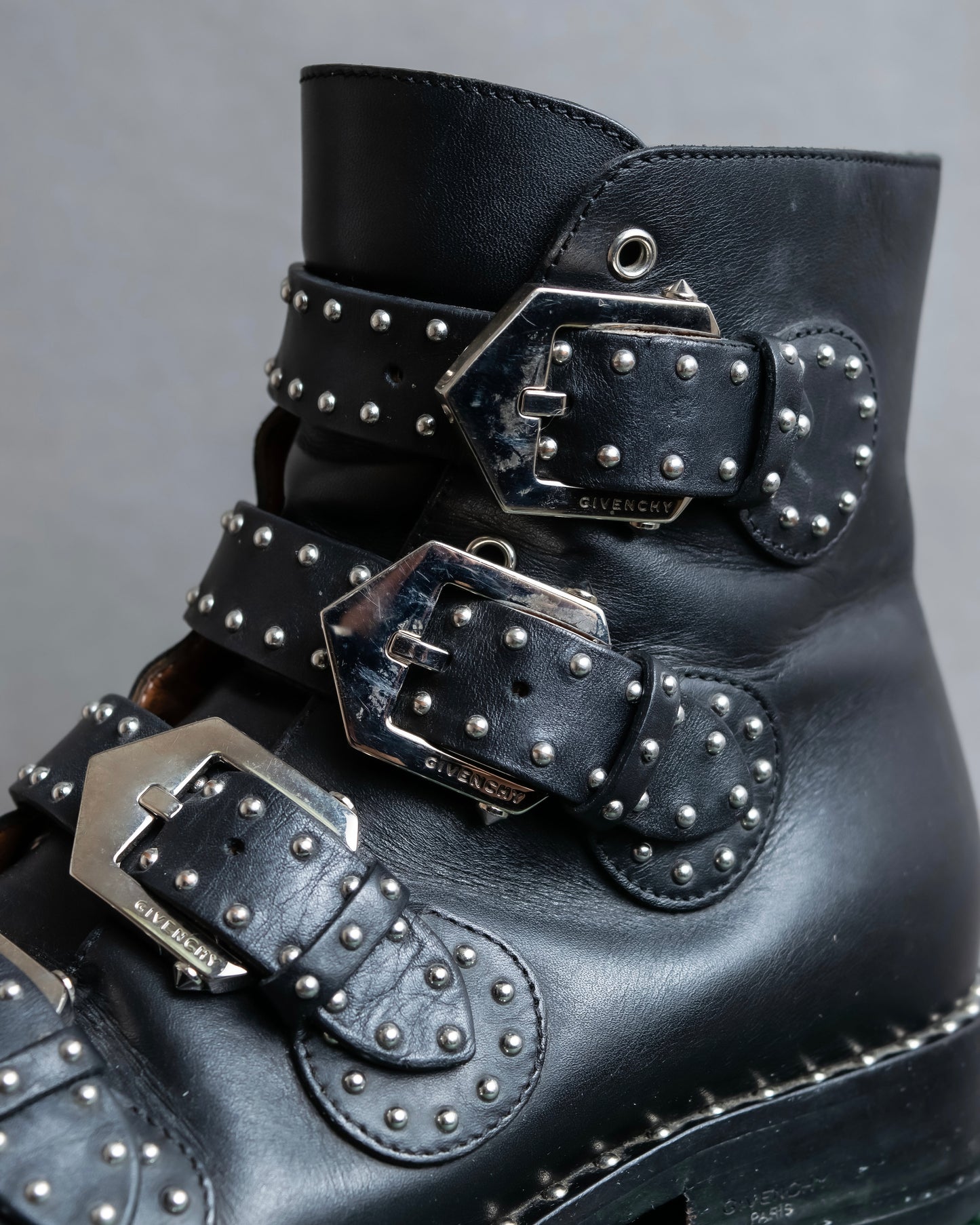 "GIVENCHY" Belt and stud design leather boots