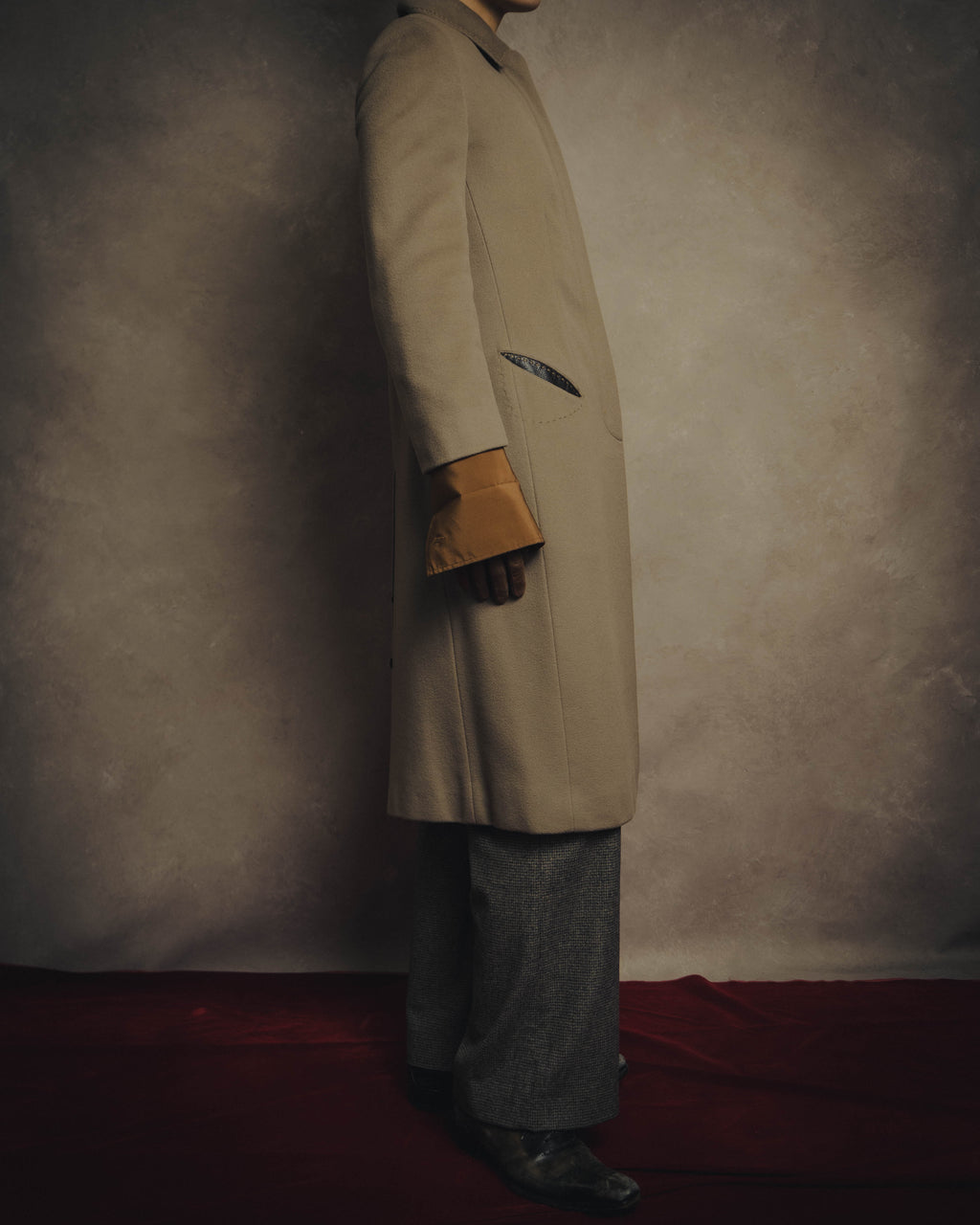 -SPECIAL- "FENDI" 90's-00's Cashmere blend long coat with leather contrast
