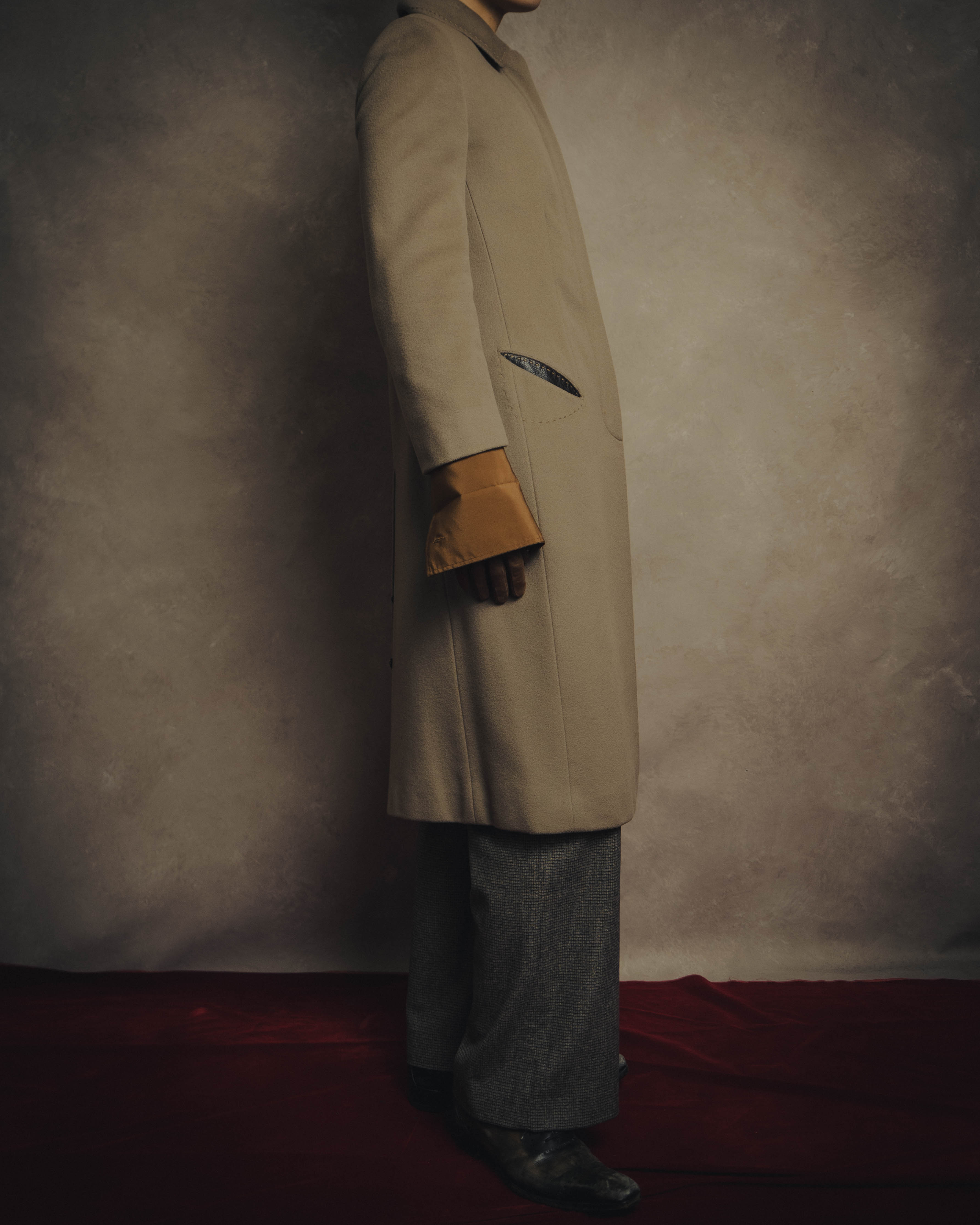-SPECIAL- "FENDI" 90's-00's Cashmere blend long coat with leather contrast