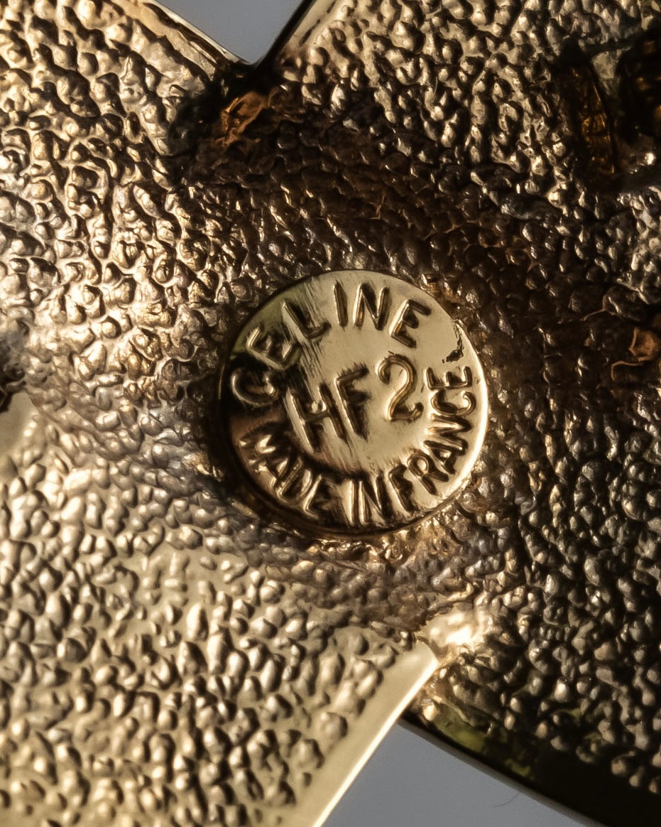 "CELINE" Quilted plate design gold brooch