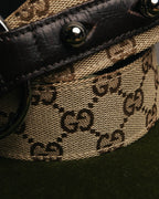 "GUCCI" 00's Large horsebit GG canvas wide waist belt