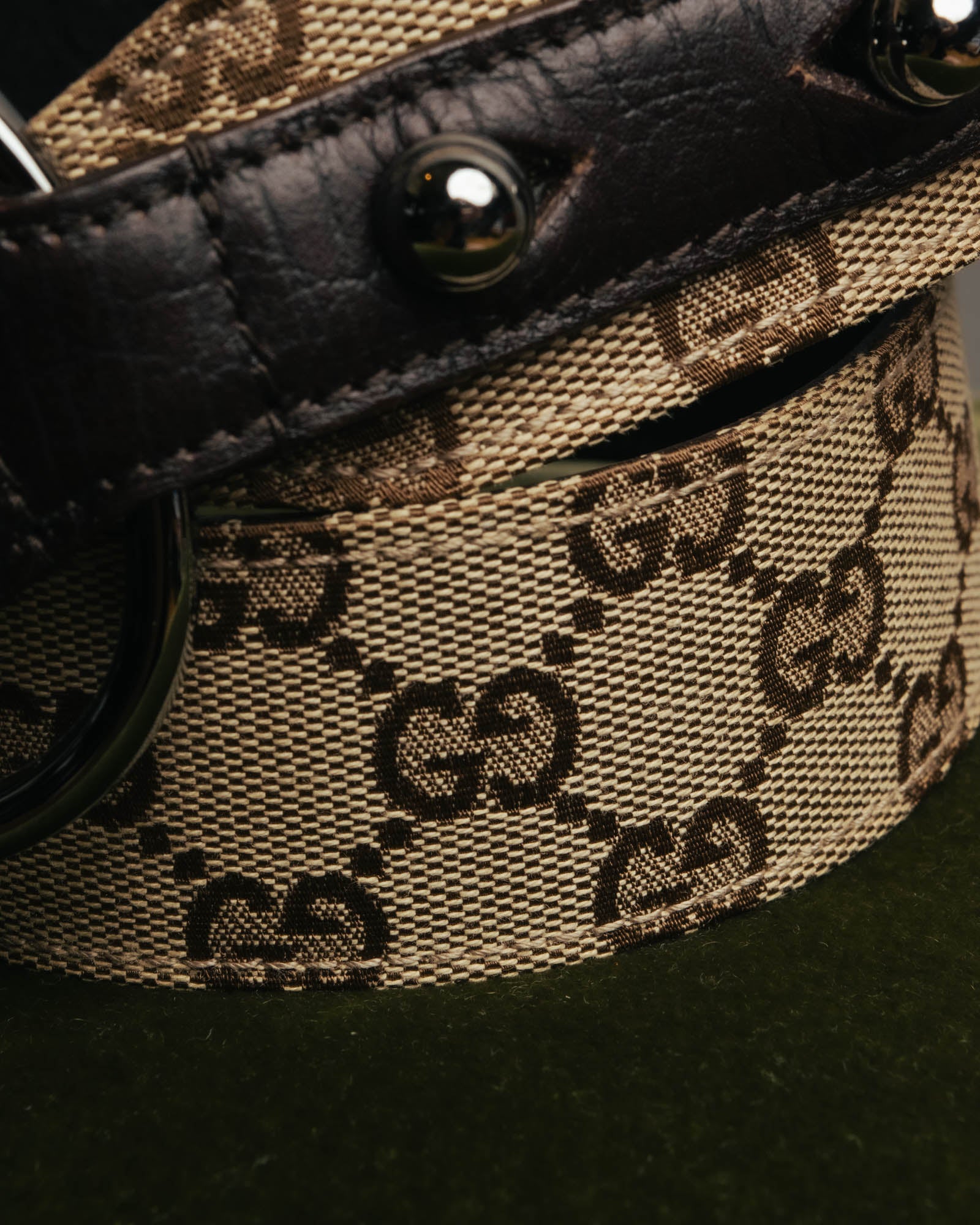 "GUCCI" 00's Large horsebit GG canvas wide waist belt
