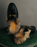 "GUCCI" Fur lined horsebit backless loafer