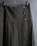 "CHANEL" Side button design pleated flared skirt