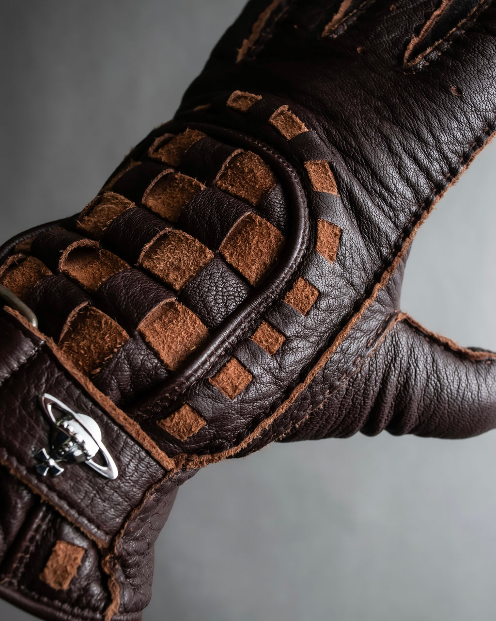 "Vivienne Westwood" Orb design checker panel pattern leather gloves