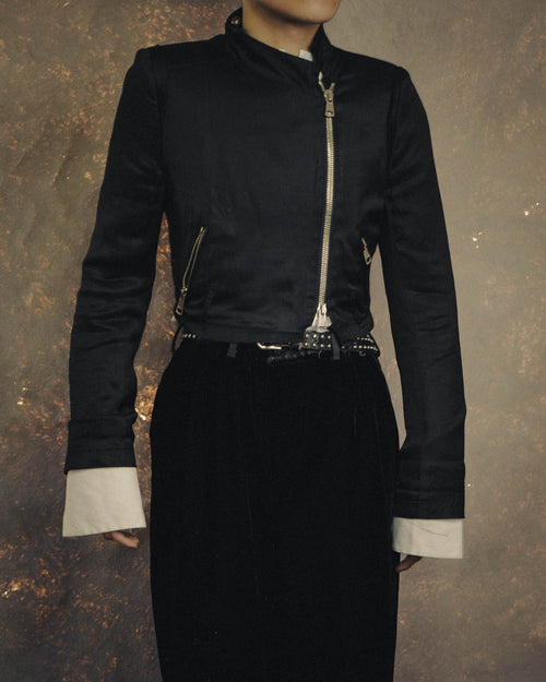 -SPECIAL- “ANN DEMEULEMEESTER” Pre-2012 asymmetric cropped satin biker jacket
