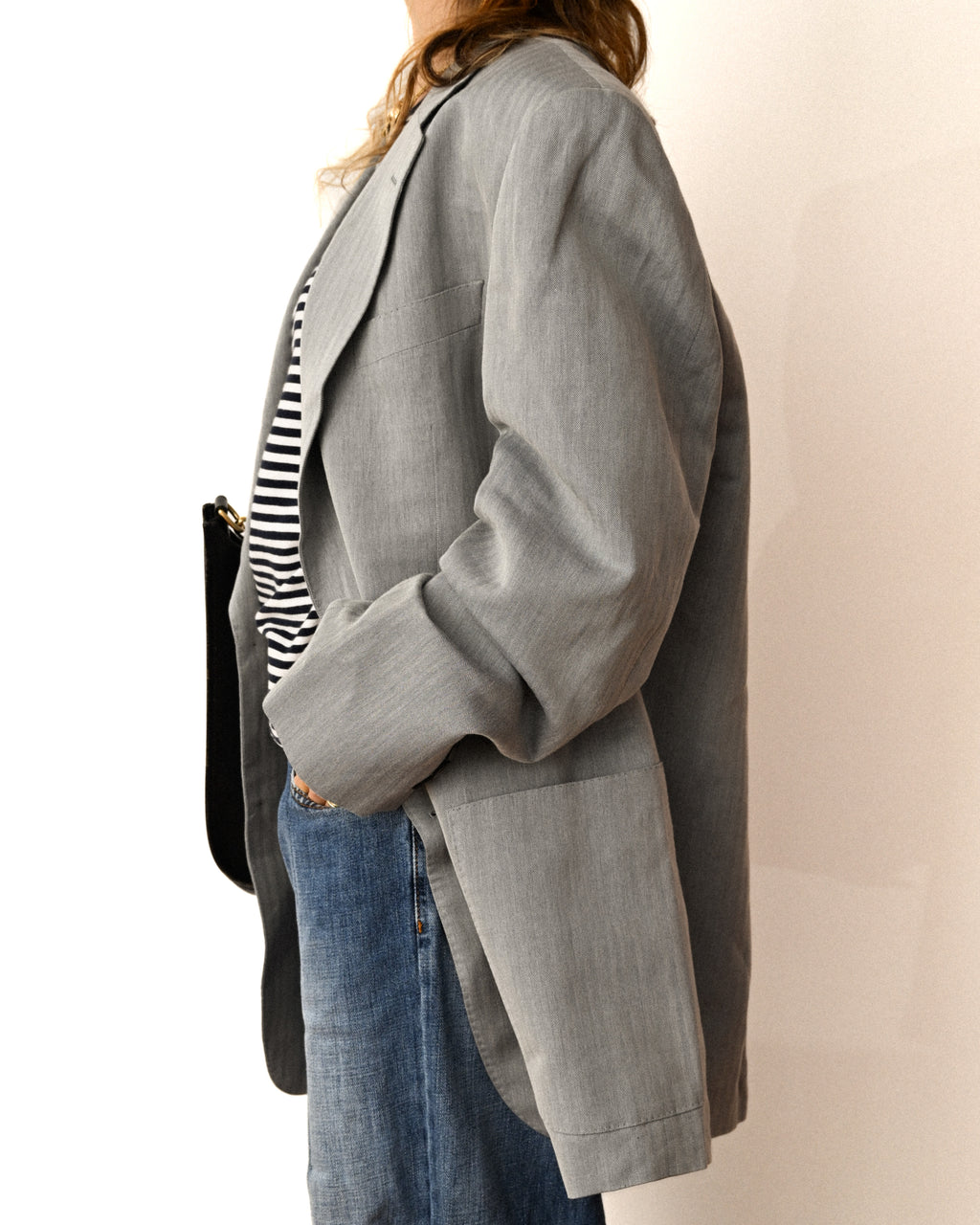 Carven/ Single Breasted 2B Herringbone Oversized Tailored Jacket Gray