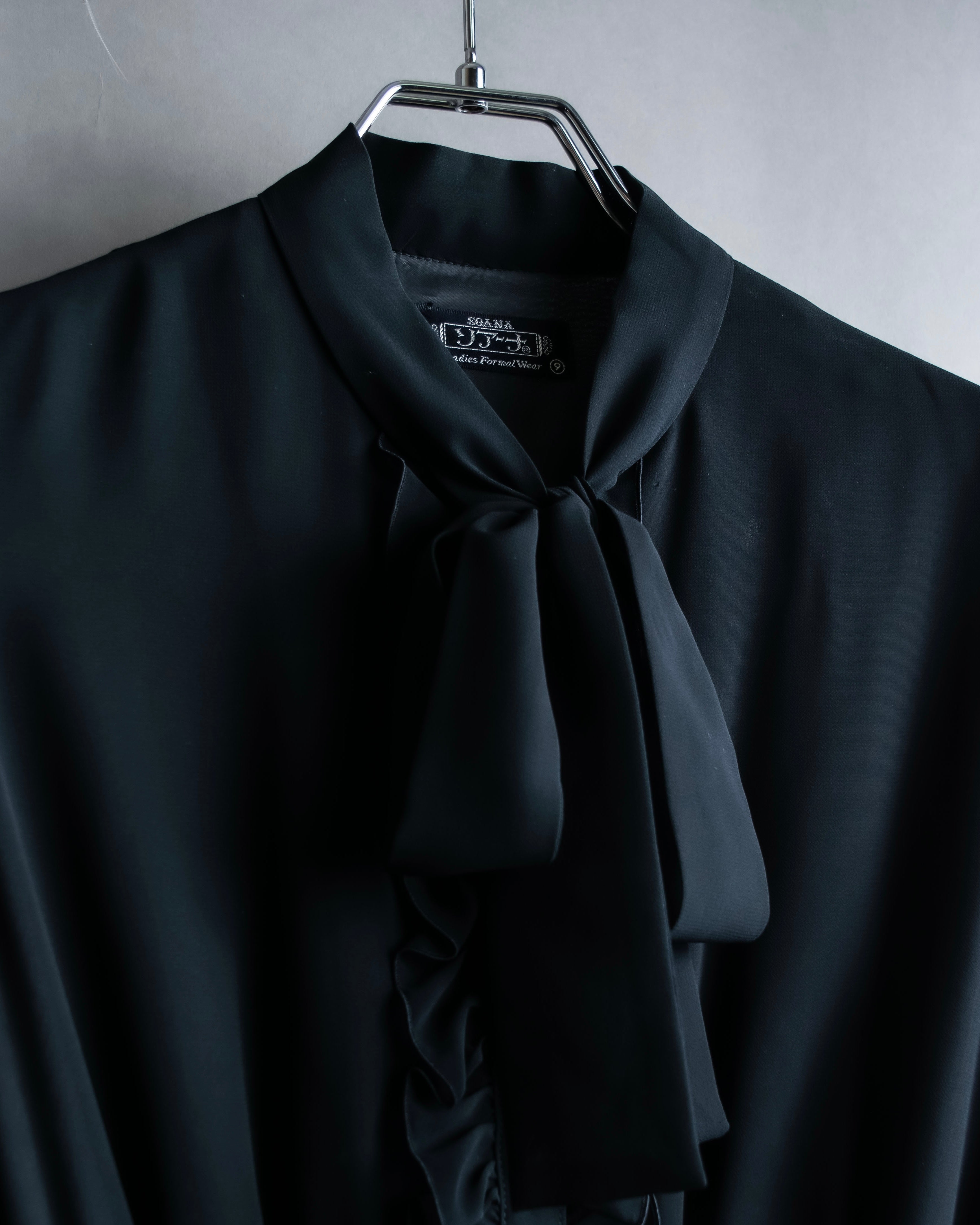 "SOANA" Bowtie belted design long black dress