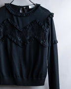"VALENTINO" Ruffle＆lace design black knit